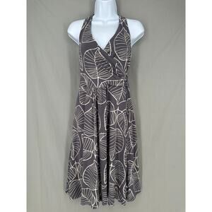 Boden Dress 8 Gray Floral Midi Tropical Leaf Halter St Lucia Beach Vacation Boho